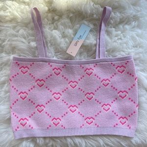 ❌DONATED❌ Witty Fox hearts pattern pink lavender strap knitted crop top L
